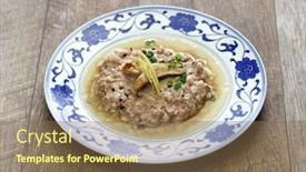  Presentation with chinese traditional - Audience pleasing presentation design consisting of steamed-minced-pork-with-salted backdrop and a violet colored foreground