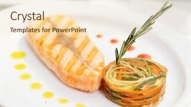  Presentation with snack food - Beautiful slide deck featuring steamed salmon snack creative style backdrop and a  colored foreground