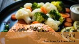  Presentation with mayonnaise - Audience pleasing PPT theme consisting of steamed-salmon-steak-with-cauliflower backdrop and a gold colored foreground