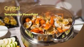  Presentation with dim sum shumai steamed - Slide set having steamed-seafood-in-the-pot background and a tawny brown colored foreground