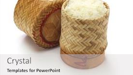  Presentation with thai food - Audience pleasing theme consisting of steamed-sticky-rice backdrop and a light gray colored foreground