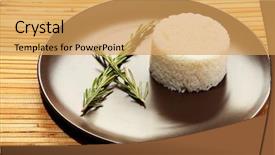  Presentation with brown rice - Slide deck consisting of steamed white rice on a brown plate background and a yellow colored foreground