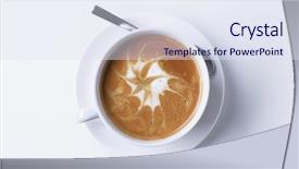  Presentation with art - PPT theme featuring steaming cup coffee - latte with froth art background and a sky blue colored foreground