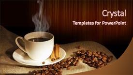  Presentation with coffee cup diary - PPT theme consisting of steaming cup of coffee cinnamon background and a wine colored foreground
