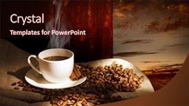  Presentation with cup coffee - Colorful theme enhanced with steaming cup of coffee cinnamon backdrop and a wine colored foreground