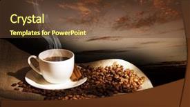  Presentation with hot and cold coffee cup - Audience pleasing theme consisting of steaming cup of coffee cinnamon backdrop and a tawny brown colored foreground