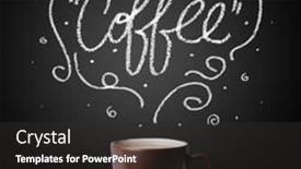  Presentation with doodle - Colorful presentation theme enhanced with steaming cup of coffee with white doodle line art and coffee inscription backdrop and a dark gray colored foreground