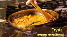  Presentation with frying - Audience pleasing presentation theme consisting of steaming food in the frying backdrop and a tawny brown colored foreground