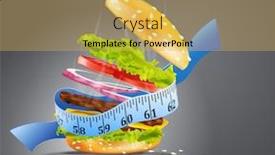  Presentation with hamburger - PPT theme having sports nutrition - steaming hamburger wrapped the measuring background and a yellow colored foreground