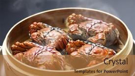 Presentation with crabs - Theme enhanced with steaming shanghai hairy crabs chinese background and a coral colored foreground