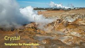  Presentation with geothermal power - Amazing slide set having steaming vents at gunnuhver geothermal area in iceland with power station in the background backdrop and a tawny brown colored foreground