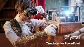  Presentation with victorian - Colorful slide deck enhanced with steampunk-inventions-portrait backdrop and a tawny brown colored foreground