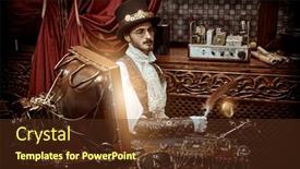  Presentation with victorian - PPT layouts having steampunk-inventions-portrait background and a tawny brown colored foreground