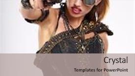  Presentation with steampunk - Audience pleasing slides consisting of music gun - steampunk isolated woman fantasy fashion backdrop and a light gray colored foreground