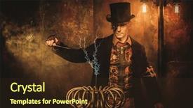  Presentation with steampunk - Theme consisting of steampunk man with tesla coil background and a wine colored foreground