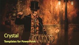  Presentation with steampunk - PPT layouts featuring steampunk man with tesla coil background and a tawny brown colored foreground