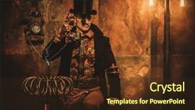  Presentation with steampunk - PPT theme enhanced with steampunk man with tesla coil background and a wine colored foreground