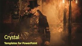  Presentation with steampunk - Amazing slide set having steampunk man with tesla coil backdrop and a tawny brown colored foreground