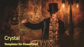 Presentation with steampunk - Presentation theme with steampunk man with tesla coil background and a tawny brown colored foreground