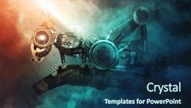  Presentation with mechanical - Amazing PPT theme having steampunk style grasshopper mechanical animal backdrop and a navy blue colored foreground