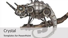  Presentation with steampunk - Amazing PPT layouts having steampunk style lizard mechanical animal backdrop and a light gray colored foreground