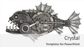  Presentation with steampunk - Beautiful presentation theme featuring steampunk style piranha mechanical animal backdrop and a white colored foreground