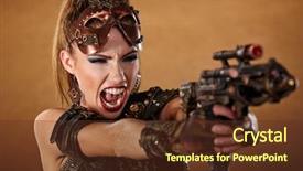  Presentation with steampunk - Amazing slide set having steampunk woman fantasy fashion for cover backdrop and a tawny brown colored foreground