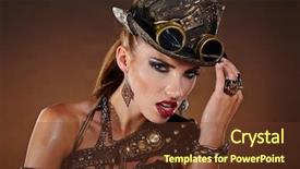  Presentation with steampunk - Cool new PPT theme with music gun - steampunk woman fantasy fashion backdrop and a tawny brown colored foreground