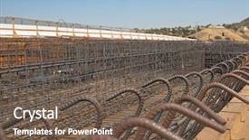  Presentation with highway construction - Theme with steel bars - highway bridge construction project showing background and a tawny brown colored foreground
