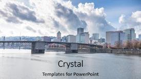  Presentation with steel bridge - Presentation theme featuring steel-bridge-over-tranquil-water background and a light gray colored foreground