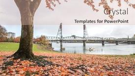  Presentation with steel bridge - Slides featuring steel bridge over tranquil water on view from tree in park in portland background and a lemonade colored foreground