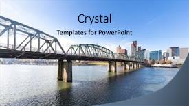  Presentation with steel bridge - Colorful PPT theme enhanced with steel bridge over water with cityscape and skyline in portland backdrop and a light blue colored foreground