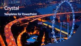  Presentation with singapore - Presentation theme with steel building - aerial view on singapore background and a navy blue colored foreground