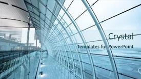  Presentation with empty - Colorful slide set enhanced with steel building - empty corridor with blue tone backdrop and a light blue colored foreground