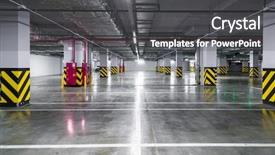  Presentation with underground metro rails - Beautiful presentation theme featuring steel column - empty underground parking garage backdrop and a dark gray colored foreground