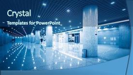  Presentation with modern building - Colorful presentation design enhanced with steel column - modern building hallway with marbled backdrop and a ocean colored foreground