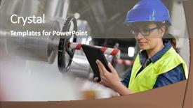  Presentation with industrial textile industry yarn spools - Audience pleasing presentation theme consisting of steel connection - industrial technician connected with tablet backdrop and a gray colored foreground