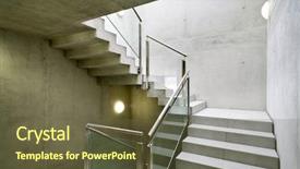  Presentation with building connections - PPT theme featuring steel design - beautiful new building interior staircase background and a tawny brown colored foreground