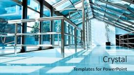  Presentation with clean - Slides enhanced with steel design - shiny ceiling inside clean hallway background and a light blue colored foreground