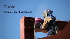  Presentation with steel fabrication - Cool new presentation theme with steel fabrication - welder at work outside backdrop and a teal colored foreground