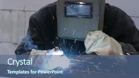  Presentation with welding - Beautiful slide deck featuring steel fabrication - welder worker welding metal bright backdrop and a ocean colored foreground