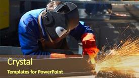  Presentation with welding - Audience pleasing slides consisting of steel fabrication - worker welding metal and sparks backdrop and a tawny brown colored foreground