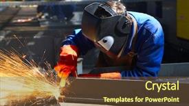  Presentation with mask - Colorful PPT theme enhanced with steel fabrication - worker with protective mask backdrop and a tawny brown colored foreground
