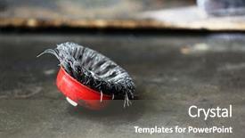  Presentation with brush - Slide deck having steel fiber - small metal brush on table background and a  colored foreground