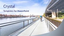  Presentation with steel bridge - Beautiful slide set featuring cityscape and skyline in portland backdrop and a sky blue colored foreground