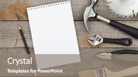  Presentation with set of construction tools tool - Slides consisting of steel idustry - set of tools on cork background and a gray colored foreground