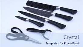  Presentation with steel - PPT theme enhanced with steel-kitchen-knife-isolated-over background and a sky blue colored foreground