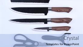  Presentation with steel - Presentation theme consisting of steel-kitchen-knife-isolated-over background and a light blue colored foreground