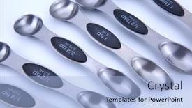  Presentation with steel - Slides consisting of steel-measuring-spoons-on-white background and a  colored foreground
