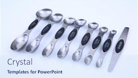  Presentation with steel - PPT theme consisting of steel-measuring-spoons-on-white background and a  colored foreground